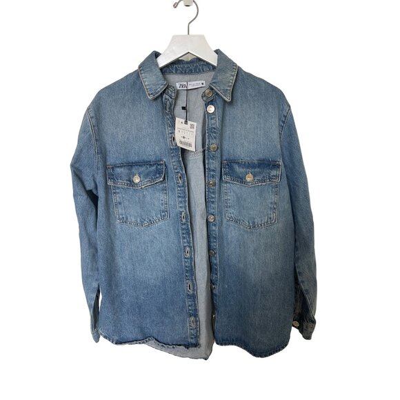 Zara Denim Jacket Style Button Up Top - Picture 1 of 3